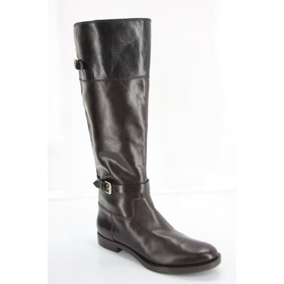 Enzo Angiolini Eero Black Brown Leather Tall Riding Boots Size 7 New Womens Knee - Picture 1 of 10